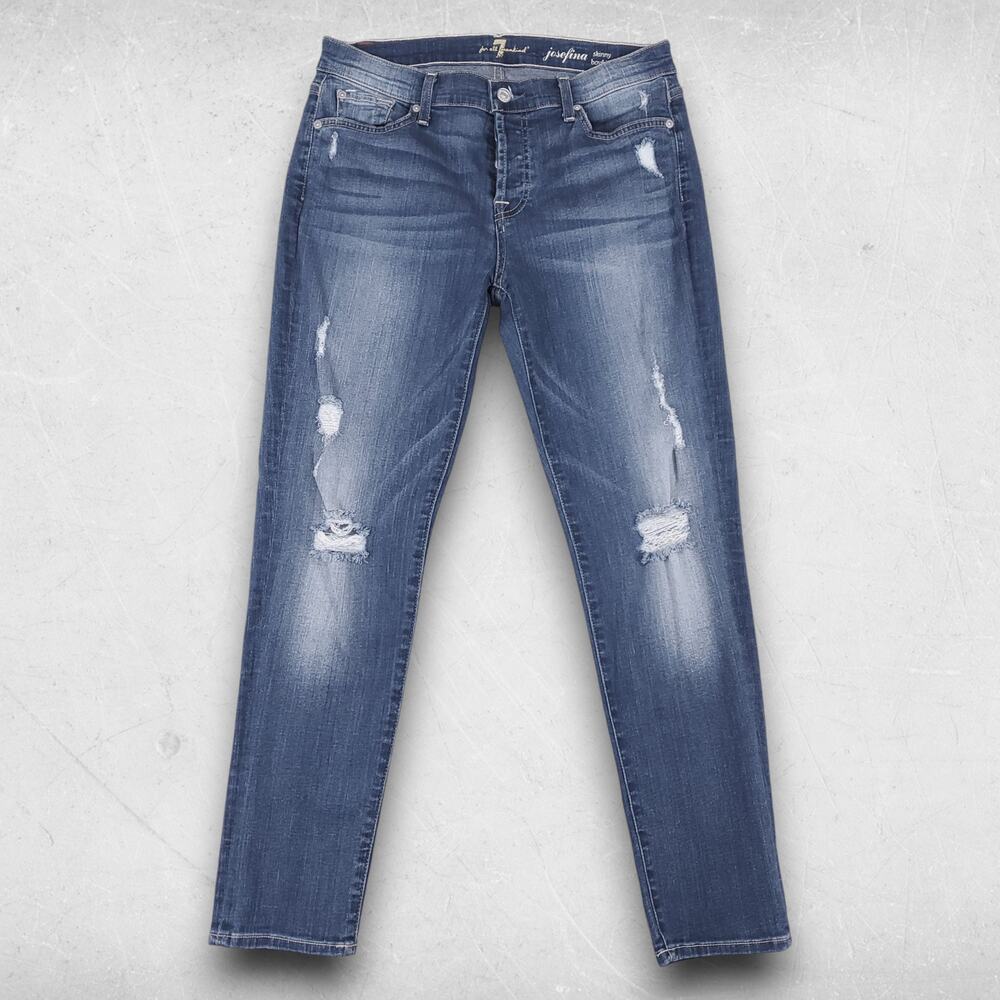 7 For All Mankind Jeans Women 28 Dark Wash Josefina Distressed Casual Boho Y2K